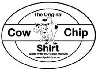 THE ORIGINAL COW CHIP SHIRT MADE WITH 100% COW MANURE COWCHIPSHIRTS.COM logo
