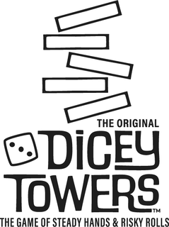THE ORIGINAL DICEY TOWERS THE GAME OF STEADY HANDS & RISKY ROLLS logo