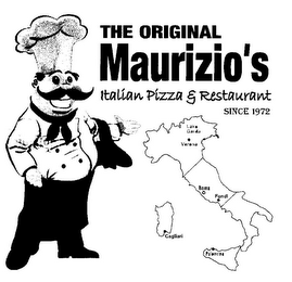 THE ORIGINAL MAURIZIO'S ITALIAN PIZZA & RESTAURANT SINCE 1972 LAKE GARDA VERONA ROMA FONDI CAGLIARI PALERMO logo