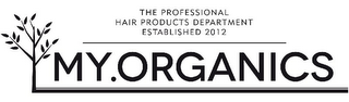 THE PROFESSIONAL HAIR PRODUCTS DEPARTMENT ESTABLISHED 2012 MY.ORGANICS logo
