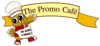 THE PROMO CAFE, PROMO PETE, WE GIVE A HOOT! logo