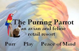THE PURRING PARROT AN AVIAN AND FELINE RETAIL RESORT PURR PLAY PEACE OF MIND logo
