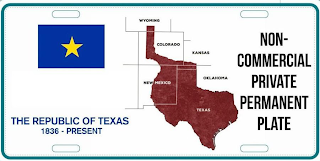 THE REPUBLIC OF TEXAS 1836 - PRESENT WYOMING COLORADO KANSAS OKLAHOMA TEXAS NEW MEXICO NON-COMMERCIAL PRIVATE PERMANENT PLATE logo