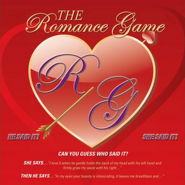 THE ROMANCE GAME RG HE SAID IT! SHE SAIDIT! CAN YOU GUESS WHO SAID IT? SHE SAYS..."I LOVE WHEN HE GENTLY HOLDS THE BACK OF MY HEAD WITH HIS LEFT HAND AND FIRMLY GRIPS MY WAIST WITH HIS RIGHT..." THEN HE SAYS..."IN MY EYES YOUR BEAUTY IS INTOXICATING, IT LEAVE ME BREATHLESS AND..." logo