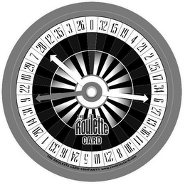 THE ROULETTE CARD TM, THE ROULETTE CARDCOMPANY WWW.ROULETTECARD.COM, "0" "32" "15" "19" "4" "21" "2" "25" "17" "34" "6" "27" "13" "36" "11" "30" "8" "23" "10" "5" "24" "16" "33" "1" "20" "14" "31" "9" "22" "18" "29" "7" "28" "12" "35" "3" "26" logo