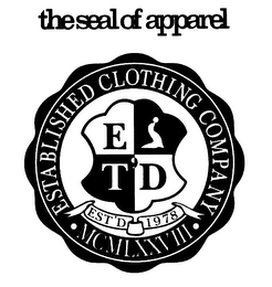 THE SEAL OF APPAREL ESTABLISHED CLOTHING COMPANY EST'D 1978 MCMLXXVIII ETD logo