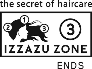 THE SECRET OF HAIRCARE 2 1 3 3 IZZAZU ZONE ENDS logo