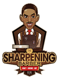 THE SHARPENING BARBER KRAFT- SCIENCE- ART EST 2001 logo