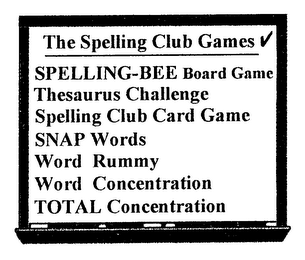 THE SPELLING CLUB GAMES SPELLING-BEE BOARD GAME THESAURUS CHALLENGE SPELLING CLUB CARD GAME SNAP WORDS WORD RUMMY WORD CONCENTRATION TOTAL CONCENTRATION logo
