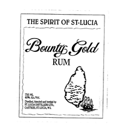 THE SPIRIT OF ST-LUCIA BOUNTY GOLD RUM 750 ML 40% ALC./VOL. DISTILLED, BLENDED AND BOTTLED BY ST. LUCIA DISTILLERS LTD., CASTRIES, ST. LUCIA, W.I. logo