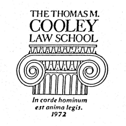 THE THOMAS M. COOLEY LAW SCHOOL IN CORDE HOMINUM EST ANIMA LEGIS. 1972 logo