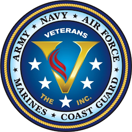 THE V INC. ARMY NAVY AIR FORCE MARINES COAST GUARD VETERANS logo