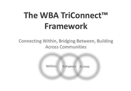 THE WBA TRICONNECT FRAMEWORK CONNECTING WITHIN, BRIDGING BETWEEN, BUILDING ACROSS COMMUNITIES WITHIN BETWEEN ACROSS logo
