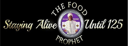 THE WORDS "THE FOOD" ON TOP OF THE CENTRAL LOGO, THE WORD "PROPHET" AT THE BOTTOM OF CENTRAL LOGO, THE WORDS "STAYING ALIVE" OF THE LEFT SIDE OF THE CENTRAL LOGO, THE WORDS "UNTIL 125" ON THE RIGHT SIDE OF CENTRAL LOGO, CENTRAL LOGO WITH SILVER LINING AND A PICTURE OF THE OWNERS FACE IN THE MIDDLE logo