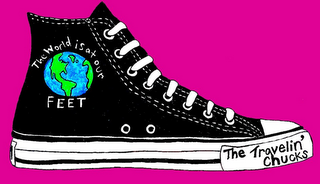 THE WORLD IS AT OUR FEET THE TRAVELIN' CHUCKS logo