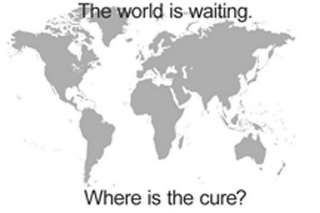 THE WORLD IS WAITING. WHERE IS THE CURE? logo