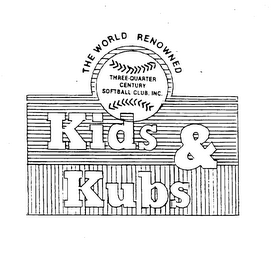 THE WORLD RENOWNED THREE-QUARTER CENTURY SOFTBALL CLUB, INC. KIDS & KUBS logo