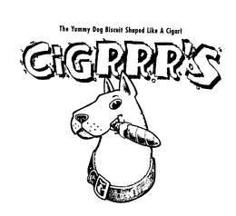 THE YUMMY DOG BISCUIT SHAPED LIKE A CIGAR! CIGRRR'S logo