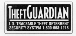 THEFTGUARDIAN I.D TRACEABLE THEFT DETERRENT SECURITY SYSTEM 1-800-668-1218 logo