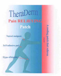 THERADERM PAIN RELIEVING PATCH A COOLING PATCH THAT RELIEVES PAIN TOPICAL ANALGESIC SELF-ADHESIVE PAD HYPO-ALLERGENIC logo