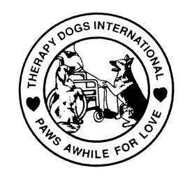 THERAPY DOGS INTERNATIONAL PAWS AWHILE FOR LOVE logo