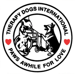 THERAPY DOGS INTERNATIONAL PAWS AWHILE FOR LOVE logo