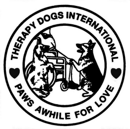 THERAPY DOGS INTERNATIONAL PAWS AWHILE FOR LOVE logo