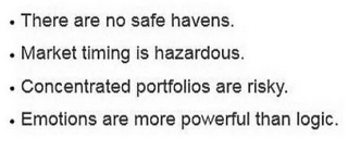 · THERE ARE NO SAFE HAVENS. · MARKET TIMING IS HAZARDOUS. · CONCENTRATED PORTFOLIOS ARE RISKY. · EMOTIONS ARE MORE POWERFUL THAN LOGIC. logo