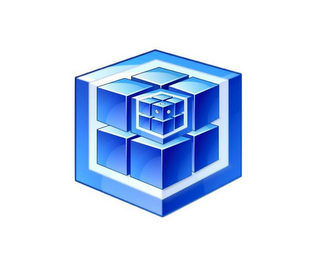 THERE ARE NO WORDS, PUNCTUATION OR NUMBERS ON THIS MARK. IT CONSISTS ONLY OF GRAPHIC ELEMENTS. THE MARK CONSISTS OF A CUBIC FIGURE CONTAINING FOUR CUBES STACKED ON FOUR CUBES, WITH THE BACK BOTTOM CUBE HIDDEN. THE TOP FRONT CUBE IS COMPOSED OF EIGHT SMALLER CUBES, WITH THE BACK BOTTOM CUBE HIDDEN, AND THE TOP FRONT CUBE HAVING GEAR FIGURES ON THREE OF ITS FACES. THERE IS A SPECIFIC COLOR SCHEME THAT USES LIGHT, DARK AND ULTRA-DARK SHADES OF BLUE AND HAS WHITE SPACE WITHIN THE GRAPHIC. logo