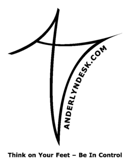 THINK ON YOUR FEET - BE IN CONTROL AD ANDERLYNDESK.COM logo