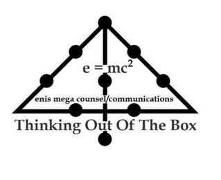 THINKING OUT OF THE BOX E = MC2 ENIS MEGA COUNSEL/COMMUNICATIONS logo