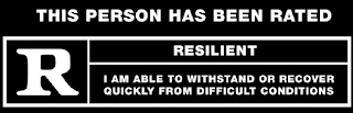 THIS PERSON HAS BEEN RATED R RESILIENT I AM ABLE TO WITHSTAND OR RECOVER QUICKLY FROM DIFFICULT CONDITIONS logo