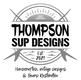 THOMPSON SUP DESIGNS EST. 2021 HANDCRAFTED, VINTAGE DESIGNS & BOARD RESTORATION logo