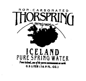 THORSPRING ICELAND PURE SPRING WATER NON-CARBONATED ARCTIC CIRCLE FROM ICELAND...ONE OF THE PUREST ENVIRONMENTS ON EARTH. 0.5 LITER (16.9 FL. OZ.) logo