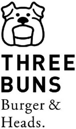 THREE BUNS BURGER & HEADS. logo