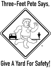 THREE-FEET PETE SAYS, GIVE A YARD FOR SAFETY! logo
