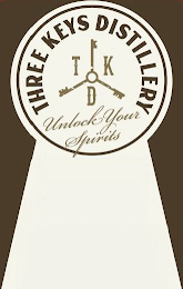 THREE KEYS DISTILLERY TKD UNLOCK YOUR SPIRITS logo
