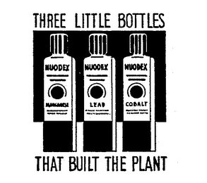 THREE LITTLE BOTTLES THAT BUILT THE PLANT NUODEX MANGANESE LEAD COBALT logo