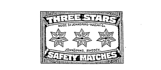 THREE STARS SAFETY MATCHES JONKOPING SWEDEN MADE BY JONKOPING-VULCAN CO. logo