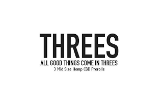 THREES ALL GOOD THINGS COME IN THREES 3 MID SIZE HEMP CBD PREROLLS logo