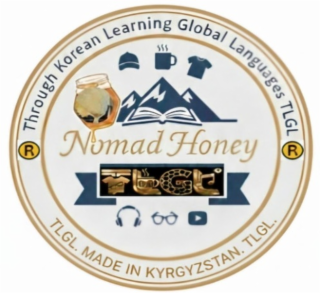 THROUGH KOREAN LEARNING GLOBAL LANGUAGES TLGL NOMAD HONEY TLGL MADE IN KYRGYZSTAN. TLGL. TLGL logo