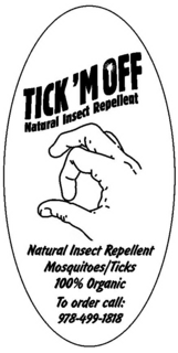 TIC'M OFF NATURAL INSECT REPELLENT NATURAL INSECT REPELLENT MOSQUITOES/TICKS 100% ORGANIC logo