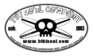 TIKI SOUL COMPANY EST. 2003 TIKI SOUL SURFBOARDS TIKI SOUL SURFBOARDS WWW.TIKISOUL.COM YOUR SOUL SOURCE FOR SURFBOARD ART, SIGNS AND DISPLAYS logo