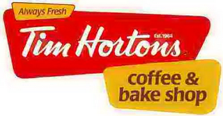 TIM HORTONS ALWAYS FRESH CAFE & BAKE SHOP EST. 1964 logo