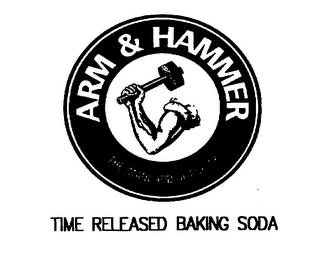 TIME RELEASED BAKING SODA & ARM & HAMMER - THE STANDARD OF PURITY logo