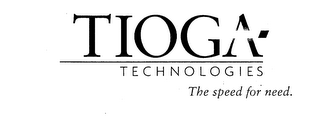TIOGA TECHNOLOGIES THE SPEED FOR NEED. logo