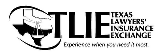 TLIE TEXAS LAWYERS' INSURANCE EXCHANGE EXPERIENCE WHEN YOU NEED IT MOST. logo