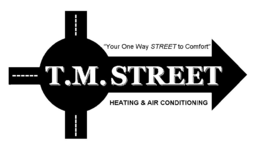T.M. STREET HEATING & AIR CONDITIONING "YOUR ONE WAY STREET TO COMFORT" logo