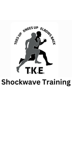 TOES UP KNEES UP ELBOWS BACK T.K.E. SHOCKWAVE TRAINING logo