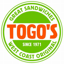 TOGO'S SINCE 1971 GREAT SANDWICHES WEST COAST ORIGINAL logo
